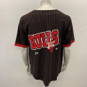 Chicago Bulls NBA Basketball Ravens Jersey Black Red Striped Short Sleeve Button